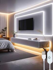 1pc 196.85 Inch White LED Neon Light Strip, USB Powered, Solid Color Non-Dimmable, Space Theme, With Button Control, Suitable For Home Decor, Living Room, Car, Study, Shopping Mall, Christmas Decoration - Neon Light Strip - View 4