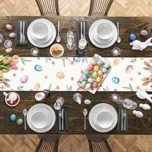 1pc Spring Easter Bunny Table Runner, Colorful Eggs & Floral Rustic Style Table Runner, Linen-Feel Farmhouse Table Runner, Seasonal Spring Kitchen Decor, Outdoor Holiday Party Decoration, Suitable For Home Decor, Family Party Table Setting - Multicolor - View 6
