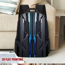 1 pieza Mochila inspirada en la tecnología futurista - Correa ajustable ligera, diseño de impresión plana 2D, cierre con cremallera y poliéster lavable a mano para el viaje y el uso diario, mochila para viajes, acabado de textura elegante, plano 2D - negro - Ver 1