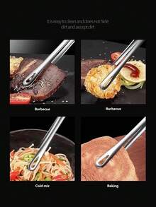 1pc Stainless Steel Korean BBQ Tongs, Grill Tongs, Extra Long Kitchen Food Tongs, Steakhouse Tongs, Heat Resistant Barbecue Tongs - A - View 7