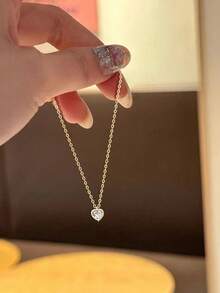 1pc S925 Sterling Silver Minimalist Personalized Single Heart Diamond Inlaid Anklet, Versatile Daily Wear, Exquisite Holiday Gift For Women - Heart - View 4