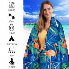 Runmeihe Strandtuch, 80 x 180cm Extra großes Mikrofaser Strandtuch für Erwachsene, Doppelseitiges FSandssfreies Schnelltrocknend Leichtes Handtuch für Strand Schwimmen (Flamingo-Grün)-4663 - Flamingo-grün - Übersicht 7