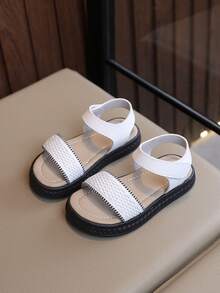 "Girls' Princess Bow Star-Print Sandals – Adjustable Ankle Strap, Soft Padded Footbed, Non-Slip Thick Sole, Cute Summer Casual Kids Footwear" - White - View 2