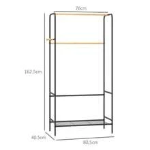 Coat Rack With 2 Bars And A Shelf, Jacket Rack With Hooks For Bedroom And Hallway, Black Bamboo - Black - View 3