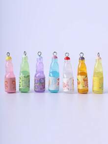 10pcs Plastic Soda Bottle Shaped Pendants, Suitable For Jewelry Making And Mini Crafts, Including Juice, Alcoholic Drinks, Lemonade And More - Multicolor - View 4