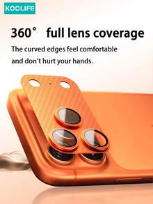 1pc Full Coverage Carbon Fiber Camera Lens Protector, High-Definition Tempered Glass, Easy To Install, Anti-Collision, Waterproof, Shockproof, Anti-Drop, Anti-Scratch, Anti-Fingerprint, Suitable Compatible With IPhone 17/17 Pro/17 Pro Max - Orange - View 2