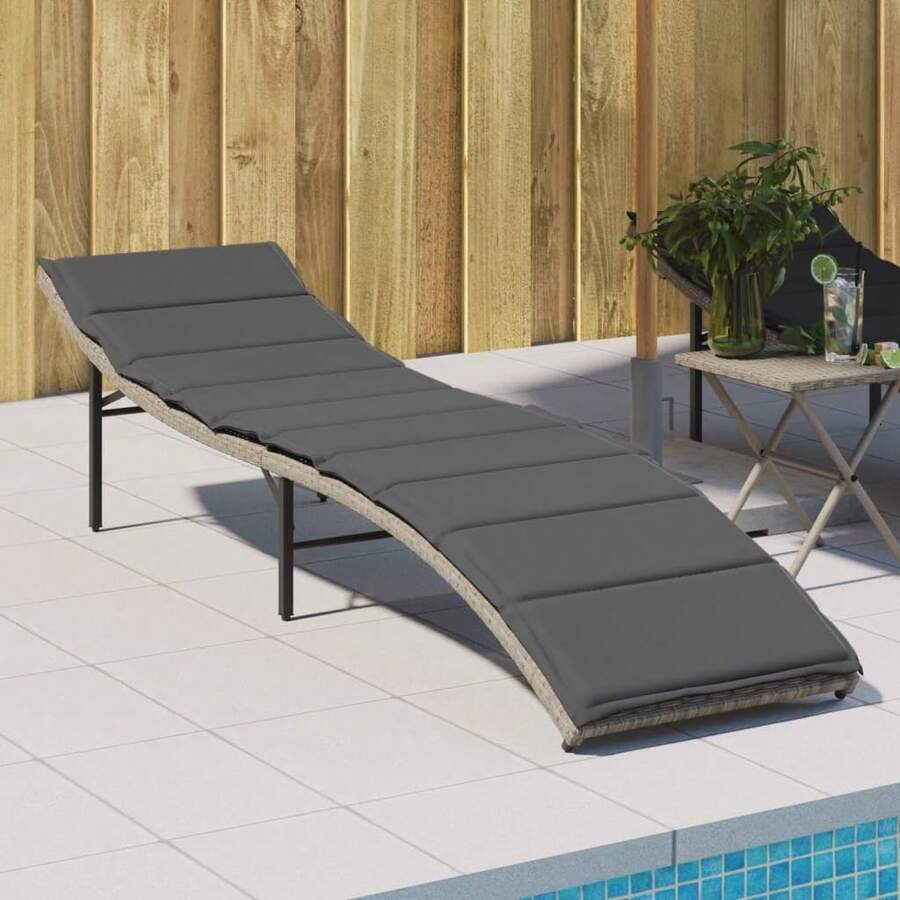 vidaXL Sonnenliege Mit Kissen Hellgrau 55x199x50 Cm Poly Rattan - B - View 1
