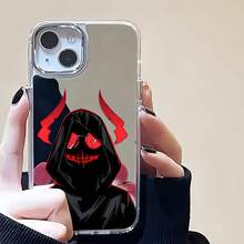 Demonio negro con cuernos y ojos rojos. Esta elegante funda es compatible con Samsung, Apple, VIVO, OPPO, , Transsion, ,  y Honor. Fabricada en silicona TPU, ofrece protección contra golpes y caídas, además de una sensación superior. Es un regalo ideal para familiares, amigos y seres queridos, y la opción perfecta para San Valentín y Año Nuevo.Funda de teléfono con espejo - Plateado - Ver 3