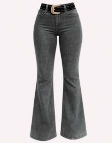 Women's Plain Country Flare Jeans, Butt-Shaping, Premium Line, High Waist With Lycra, Rodeo, Horseback Riding, West - Lisa Graphite - View 2