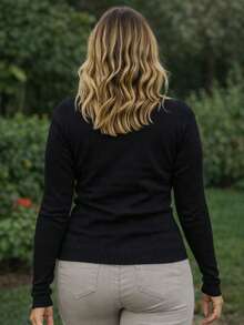 High Neck Elastane Blouse | Long Sleeve Elastane Blouse | Women's Elastane Blouse - 黑色 - 查看 4