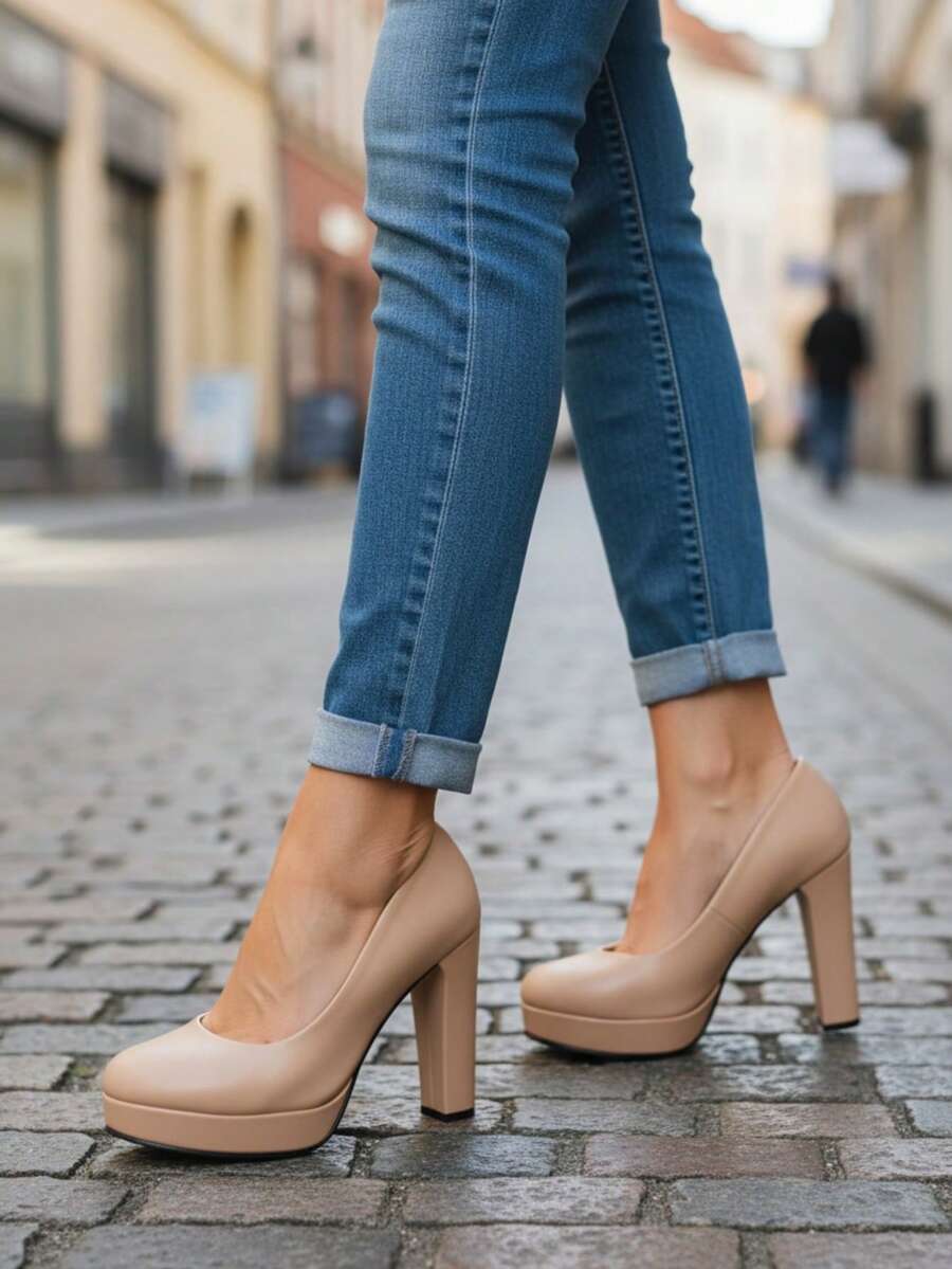 Zapatillas elegantes para mujer, tacón alto, con suela antideslizante. Cómodas. Primavera-verano. - Nude - Ver 1