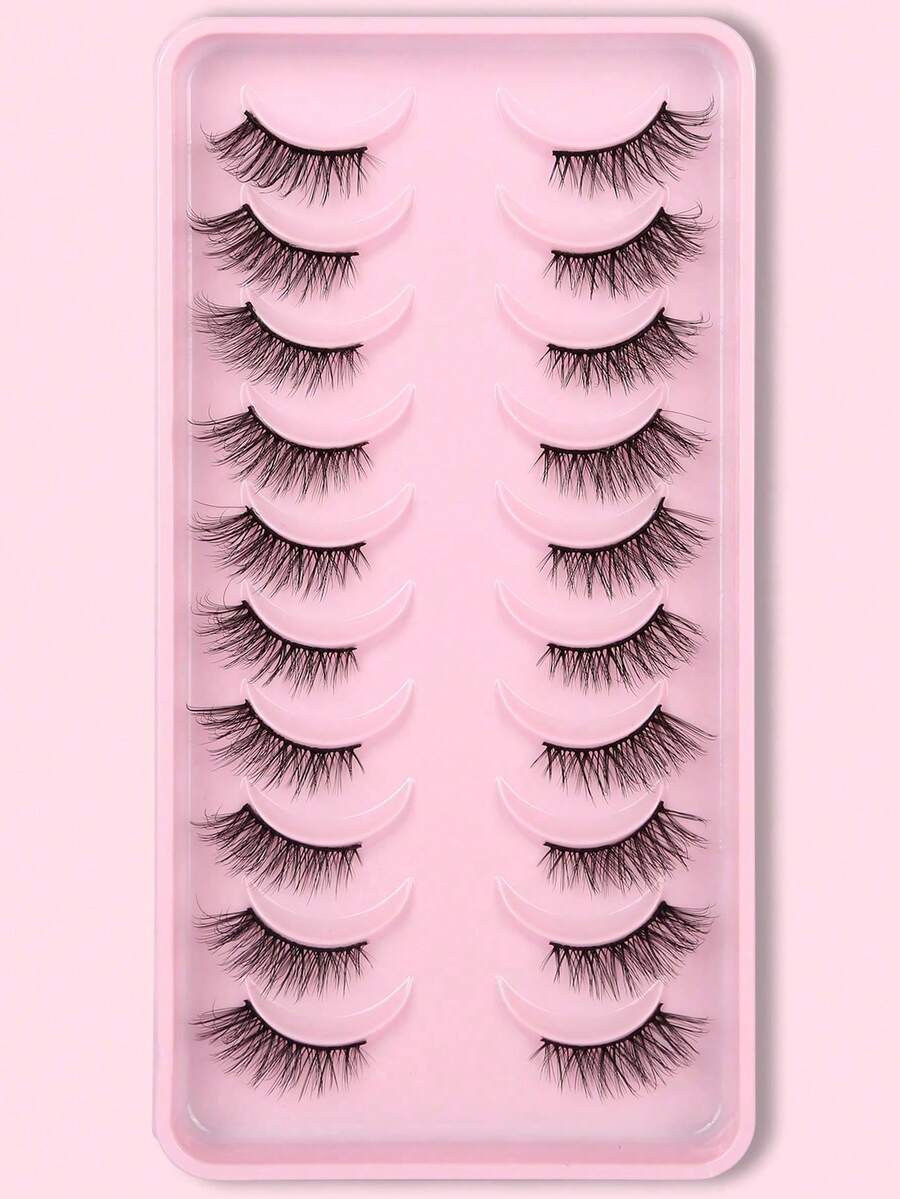 10 Pairs Criss-Cross Curled False Eyelashes, Cosmetic Accessories - Black - View 1