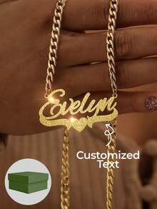 1pc Personalized Custom Text Necklace, Pressed Sand, Love Necklace, 18k Gold Stainless Steel Custom Jewelry Necklace, Simple Frosted Style, 45+5cm, As A Valentine's Day, Ramadan, Daily Dressing Gift. - Style 1 - Matte Finish - View 1