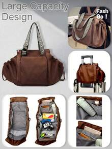 1pc Fashionable Multi-Functional Portable Mummy Bag. Car Baby Carrier Bag. Stylish Ladies Work Bag. Retro Handbag. Drawstring Bag. Shoulder Bag. Large Capacity Supermarket Shopping Tote. Student Backpack Handbag. Basic Solid Color Backpack. Lightweight Portable Canvas Bag With Handle. Business Weekend Travel Bag. - Coffee Brown - View 5