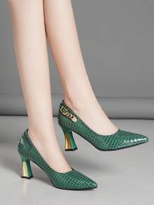 Sepatu Hak Tinggi Wanita Modis dengan Aksen Gesper, Warna Polos, Nyaman, dan Serbaguna, Cocok untuk Semua Musim, Hadiah Hari Ibu - Hijau - View 2