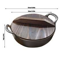 1pc Wok tradicional chino con tapa de madera, olla antiadherente, sartén de hierro fundido, utensilios de cocina - Negro - Ver 3