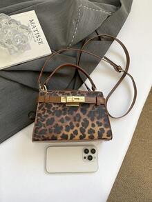 Fashionable Leopard Print Handbag, Square Tote Bag, Versatile Women's Crossbody Bag - Brown - View 5