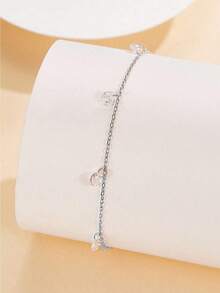 1pc S925 Sterling Silver Dainty Zirconia Inlaid Anklet, Minimalist Mori Style Versatile Luxurious Fashion Foot Jewelry, Holiday Gift - Diamond - View 5