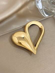 Shiny Heart-Shaped Open Brooch - Gold-Plated Smooth Curved Alloy Brooch Pin, Stylish Romantic Statement Accessory To Elevate Daily & Date Night Looks, Suitable To Wear With Blazers, Dresses, And Valentine's Day Outfits, Pins For Women, Brooches For Ladies - Multicolor - View 12