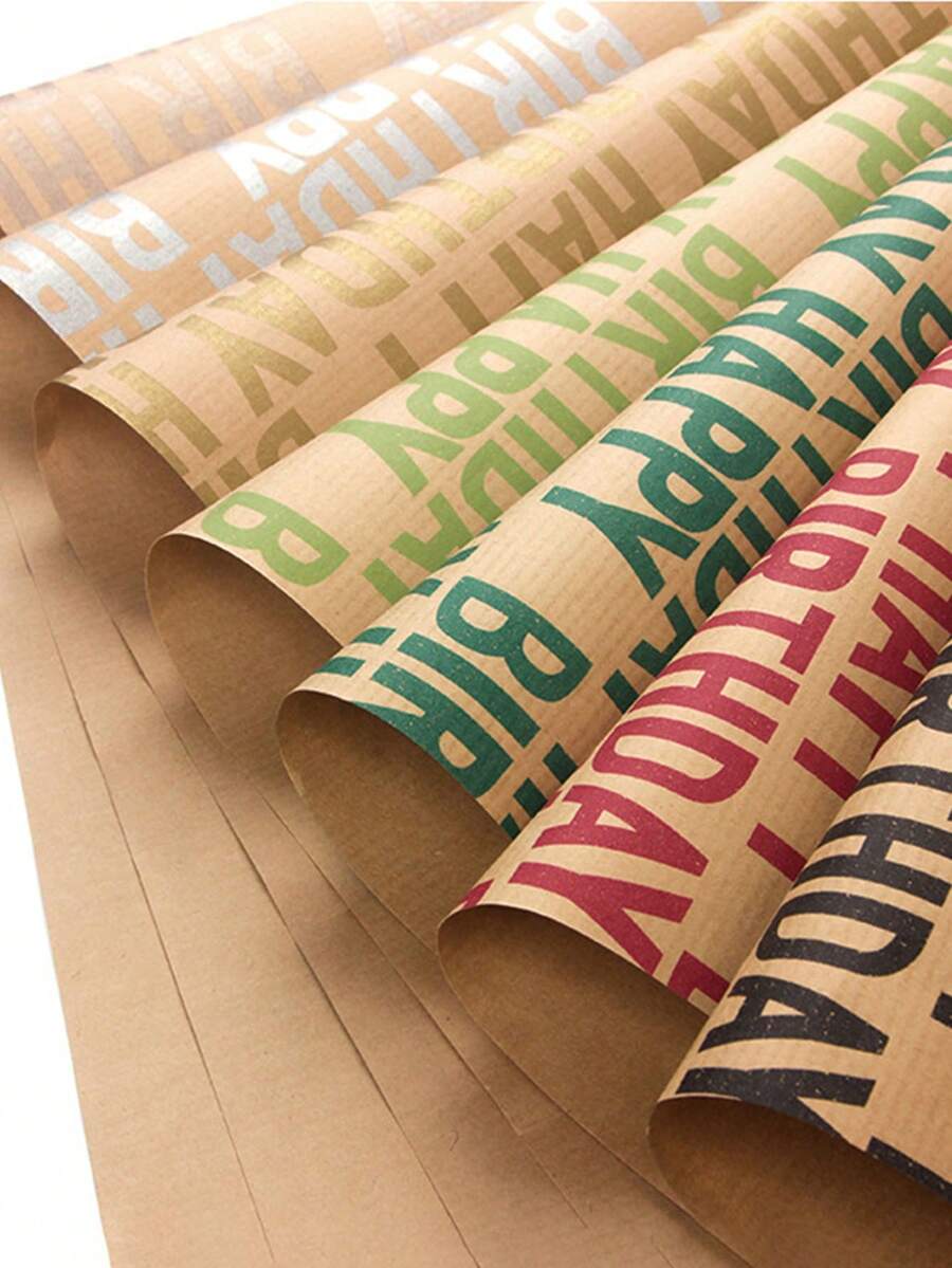 1 Roll Happy Birthday Gift Wrapping Paper - Vintage Striped Kraft Paper With Gold Glitter Accents, High-Quality DIY Party Decor For Weddings, Birthdays, Graduations, Thanksgiving, Birthday Parties, Holiday Gift Wrapping, Elegant Presentation, Craft Supplies For Holidays - Multicolor - View 1