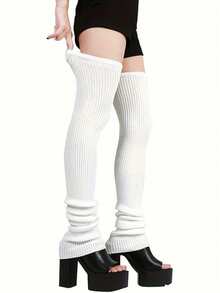 1 Pair Women's Thick Leg Warmers - Thigh-High Footless Winter Socks, Soft Warm Knee-High Bootless Design For Bed, Couch & Outdoor, Hand Washable Cozy Gift For Wife, Girlfriend (No-Dryer Care) - trắng - Xem 5