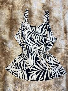 Rainbow Strappy Tank Top With Button, Thick Straps, Plain Viscose Blouse, Dune Print, Sizes M, G, GG (36-42), Summer, Women's, Casual, Elegant And Comfortable - 160-黑色 - 查看 2