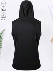 2026 New 2pcs Men's Fitness Set - Hooded Tank Top And 3/4 Training Pants, Spring/Summer Fitness Essential, Quick-Dry Sports Suit - Black - View 5