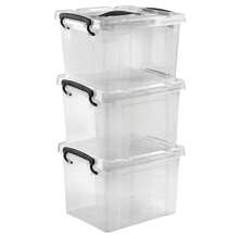 Set de 3 Cajas Organizadoras Apilables Multiusos de Alta Resistencia de 6 litros Para Hogar y Oficina, Juego de Cajas de Almacenamiento Transparentes con Tapa y Asas. Ideal para guardar Artículos, Juguetes, Herramientas y Más. - transparente - Ver 7