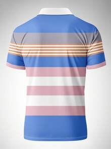 Men's Summer Casual Vacation & Commute Contrast Stripe Print Short Sleeve Polo Shirt And Drawstring Waist Shorts Set - Nhiều màu - Xem 2