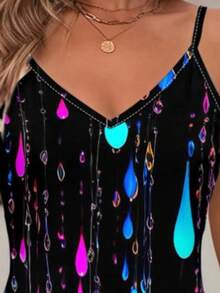 A Women's V-Neck Halter-Neck Maxi Dress With An All-Over Iridescent Water Droplet Print, Ethereal And Dreamy, Made Of Soft And Comfortable Fabric-A Summer Essential. - 彩色 - 查看 6