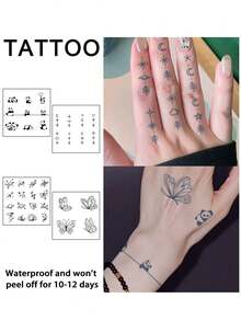 4 قطع وشم مؤقت وهمي Y2K بطبعة بسيطة هندسية شبه دائمة للبانداوالرجال والنساء، مقاوم للماء والعرق ويدوم من أسبوع إلى أسبوعين، ذو مظهر واقعي من عصير نباتي، غير لامع ولا انعكاسي، ملصقات وشم للذراع والصدر والساق والبطن والخصر والإصبع والرقبة والعمود الفقري، فن جسدي عصري - الأسود - مشاهدة 1