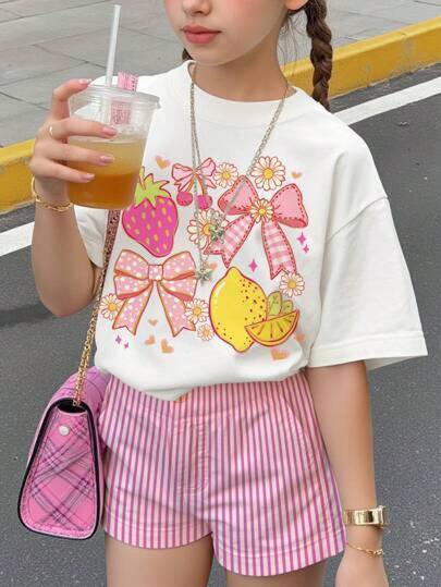 Camisetas de manga corta del mismo estilo para hombres y mujeres, adecuadas para todas las edades, camiseta casual estampada de cuello redondo morado de manga corta para niñas y estudiantes adolescentes, tops para el verano, una camiseta con patrones lindos en el frente, adecuada para usar con amigos (1 pieza)