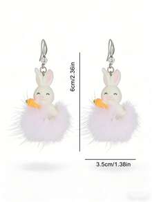 2对可爱复活节兔子毛绒球吊坠耳环，毛茸茸的兔子胡萝卜和睡兔耳环，手工制作，可爱日常派对度假礼物 - 彩色 - 查看 10