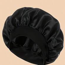 Satin Bonnet, Night Sleep Caps With Wide Elastic Band, Silk Wrap, Soft Head Cover Sleeping Hat For Women And Girls Curly Hair - màu đen - Xem 1