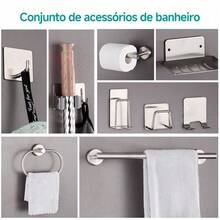 Kit Acessórios Banheiro Inox 304 Prata escovada 15 Peças Winda - Prata - Visão 6