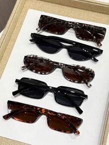 Bộ 5 cặp kính gọng đầy đủ kiểu dáng hiện đại dành cho nữ, thích hợp cho các hoạt động ngoài trời, hẹn hò, tiệc tùng với bạn bè, phụ kiện đi biển và nhiều dịp khác. - 5 chiếc màu đen in họa tiết da báo và màu xám - Xem 3