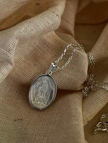 1件S925纯银极简椭圆形吊坠项链，优雅日常佩戴精致锁骨链，女士礼物 - 橢圓 - 查看 6