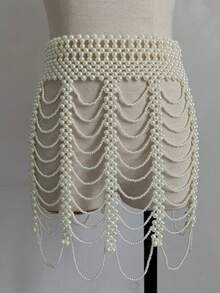 DEKUNER 优雅珍珠串珠连衣裙链，女士适用，适合作为礼物，是海滩、派对的完美配饰 - 白色 - 查看 5