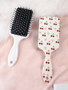 1pc Y2K Aesthetic Air Cushion Hair Comb, Classic Elements Design With Heart, Bow, Cherry, Floral Patterns, Smooth Straight Hair Styling, Durable PC+TPU Material - Multicolor - View 9