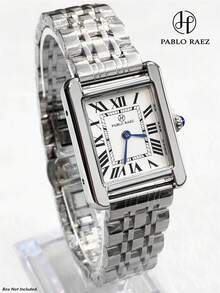 1 Peça Relógio Feminino Charm Pablo Raez, Joia de Aço Inoxidável Prateado, Relógio de Pulso Feminino Anti-Desbotamento, Relógio Formal Feminino de Luxo de Alta Qualidade, Elegante Marca Nova Relógio de Quartzo Retangular Glamoroso AAA, Mostrador Branco da Moda, Relógio de Pulso Retangular Feminino de Qualidade, Pulseira de Aço Sólido à Prova d'Água 50M - Prata - Visão 2