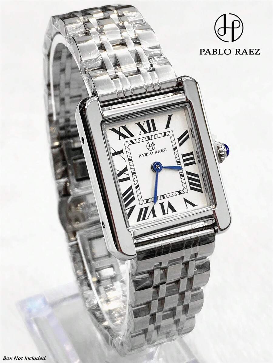 1 Peça Relógio Feminino Charm Pablo Raez, Joia de Aço Inoxidável Prateado, Relógio de Pulso Feminino Anti-Desbotamento, Relógio Formal Feminino de Luxo de Alta Qualidade, Elegante Marca Nova Relógio de Quartzo Retangular Glamoroso AAA, Mostrador Branco da Moda, Relógio de Pulso Retangular Feminino de Qualidade, Pulseira de Aço Sólido à Prova d'Água 50M