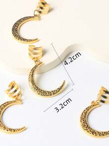5pcs Eid Mubarak Gold Crescent Moon Tassel Accessories Set, Bohemian Cute Hiphop Hair Clips, Headband, Hair Rings, Braided Rings, Eid Festival Gift - Gold - View 4
