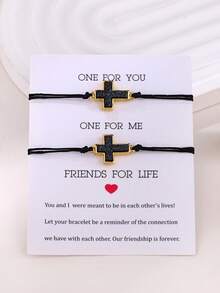 2pcs/Set Trending Crystal Cluster Resin Cross Wax Rope Bracelet, Suitable For Men, Women, Mother-Daughter, Sisters, Couples - Bracelet - View 19