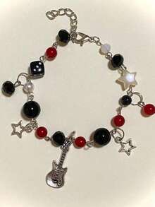 A Stylish Star Guitar Pendant Bracelet For Women, Perfect For Music Festivals, Rock Parties, And Everyday Casual Wear. - 彩色 - 查看 2