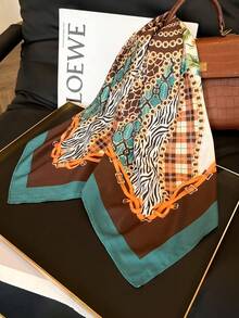 1pc Women's Bandana With Fresh Floral Print, Versatile Stylish Travel Headscarf/Neckerchief/Square Scarf - Brownish-green - View 3