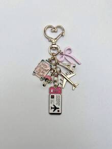 1个优雅的粉色、白色和蓝色旅行钥匙扣吊坠，包含蝴蝶结、飞机、包包、护照、埃菲尔铁塔和水滴形状，可作为DIY珠宝配件、手提包挂饰、背包装饰、单肩包配件、多功能包包装饰和汽车装饰。 - 彩色 - 查看 6