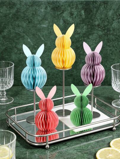 2 件/套 6.3 英寸 + 7.87 英寸 兔子蜂窝挂饰，5 种颜色可选，适用于复活节、派对、日常装饰、情人节、花园