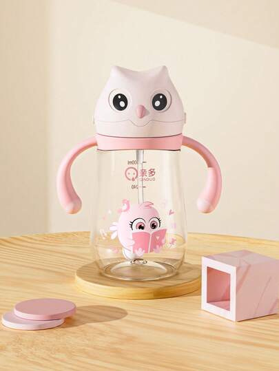 1pc 300ml Baby Shaped Children's Cup, Cartoon Baby Anti-Choke Training Cup, Dustproof Leak-Proof Anti-Fall With Markings, Gravity Ball And Comfortable Handle, Suitable For Babies 6 Months And Above, Home, Kindergarten, Outdoor Use, Cute Cup, Holiday Gift