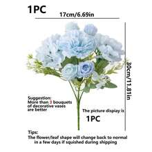 Conjunto com 80 peças de buquê artificial de rosas e hortênsias, plantas artificiais, flores artificiais, decoração de buquês, materiais para guirlandas, acessórios para caixas de doces, corsages, materiais para tiaras, decoração de festas de aniversário, decoração de casa, buquê de noiva, decoração de casamento, decoração de quartos, presente de Ano Novo, presente de Dia dos Namorados - Azul - Ver 3