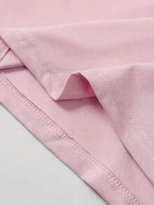 Women's T-Shirt With Heart Print, 100% Cotton, Premium Knit, Short Sleeve, Round Neck - 淺粉色 - 查看 4